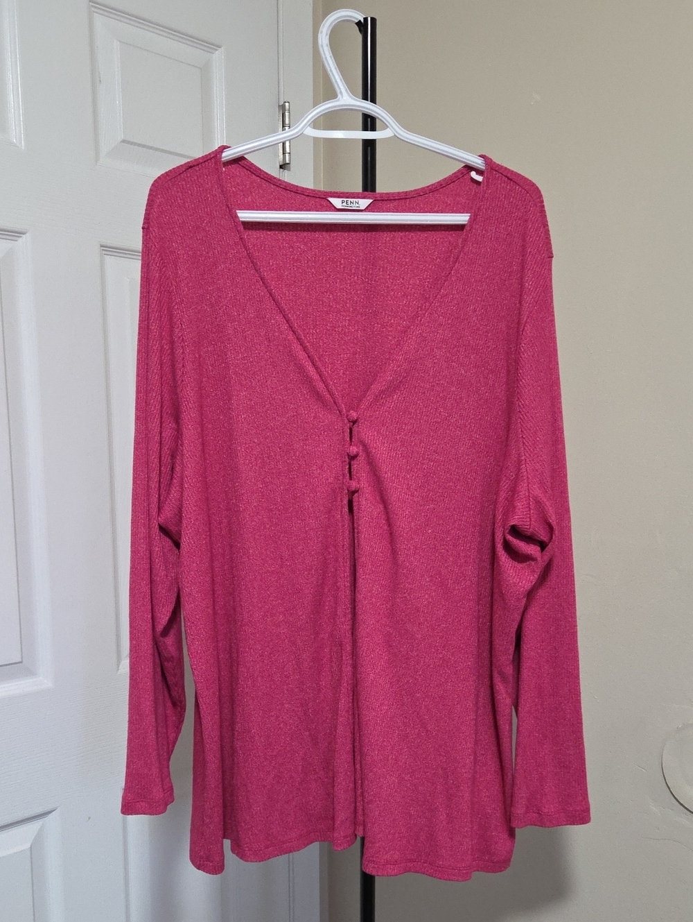Penningtons Plus Size Raspberry Pink V-Neck Long Sleeve Button-Front Top
